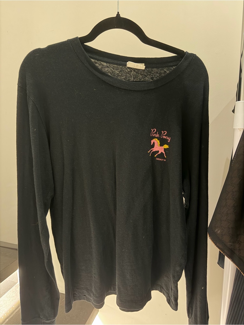 Re/Done Black Long-Sleeve Tee with Pink Pony Graphic
